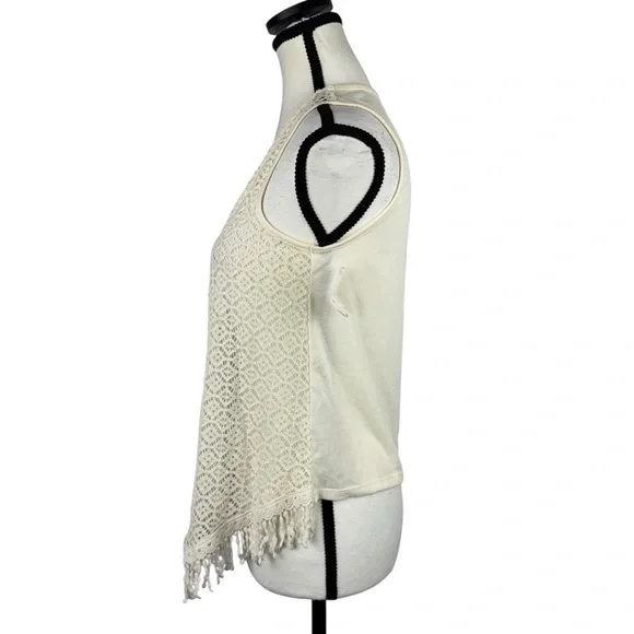 Ivory Crochet Fringe Vest 16 Boho Festival Hippie Indie Cottagecore Layering Top - Picture 4 of 11